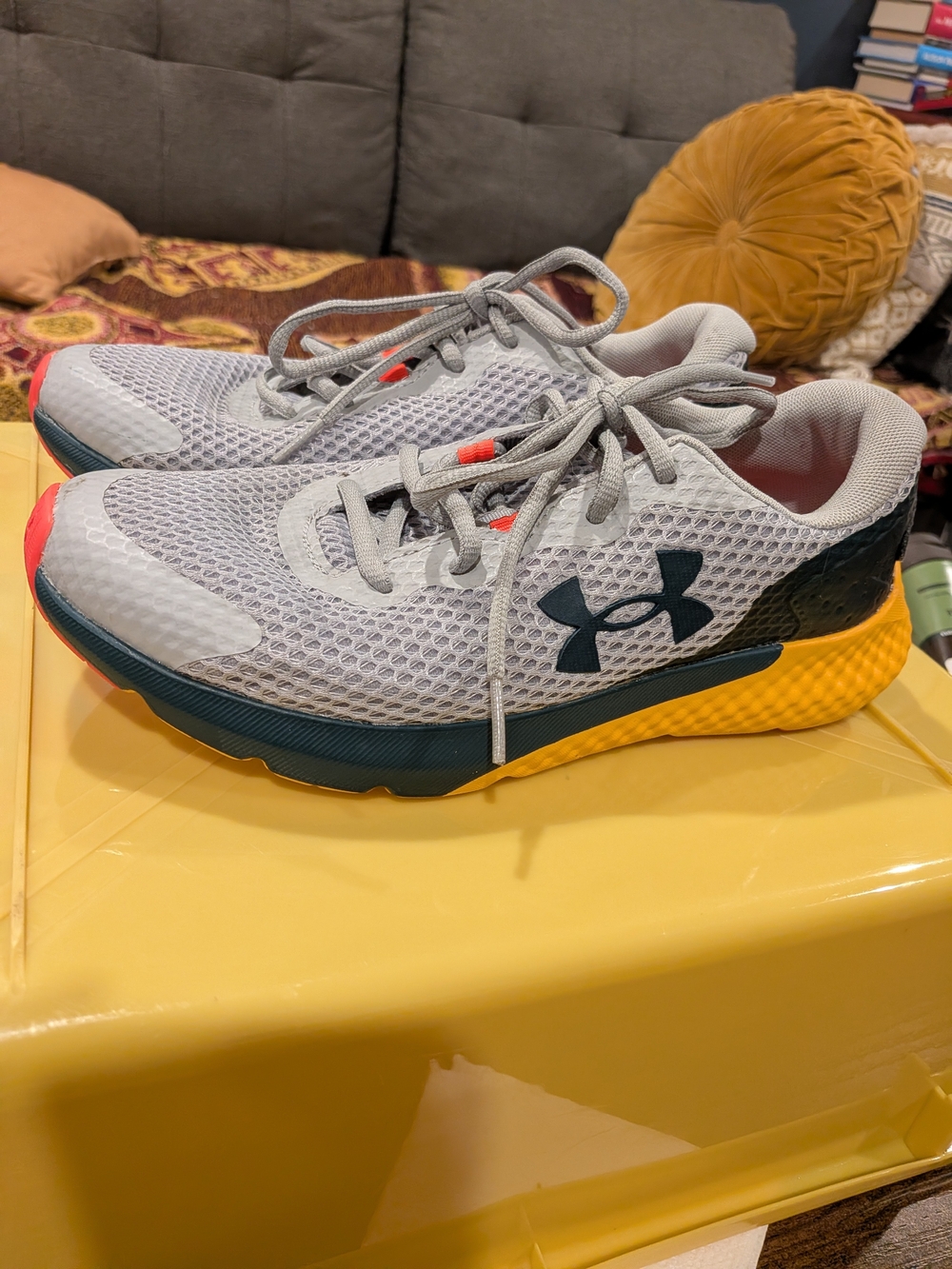 Under Armour Kids' Light Gray & Yellow Mesh Sneakers with Teal Accents